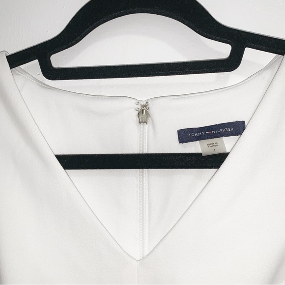 Tommy Hilfiger Women's Ivory Pink Tan Color Block Fit Flare A-Line Stretch Dress - Picture 4 of 4